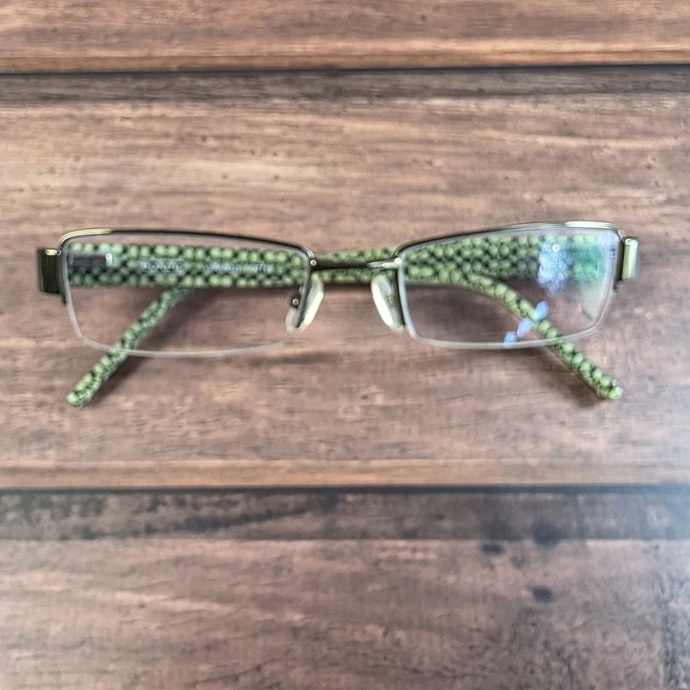 Coach Vera 232 Bottle Green Eyeglasses Semi Rimless Rectangle Heart Logo 135mm‎